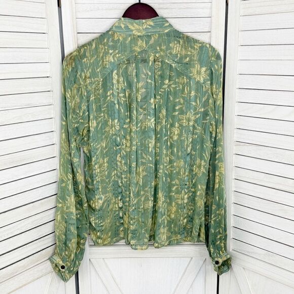 Rag & Bone Sachi Pleated Floral Print Sheer‎ Blouse Sage Green Small - Picture 12 of 16